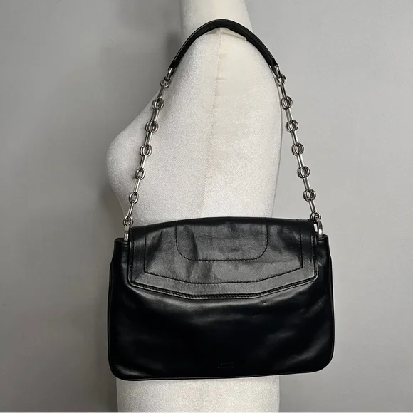 Joanna Maxham Arm Candy Black Leather Shoulder Bag with Silver Chain Straps - Picture 2 of 13